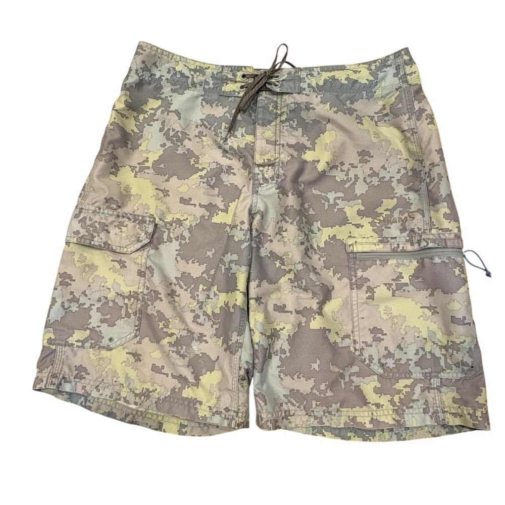 Simms Board Shorts Digital Camo Laceup Fishing Cargo Pockets 10" inseam M
